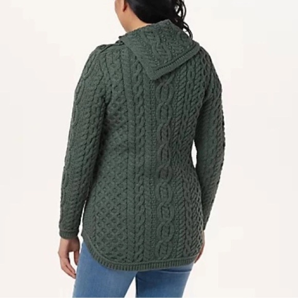 Aran Crafts Green Traditional Irish Merino Wool Chunky Knit Sweater Size Large - Picture 2 of 7